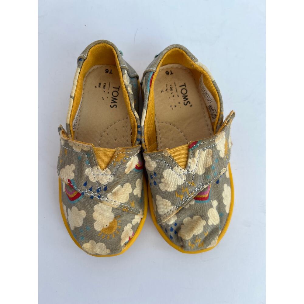 Toms Tiny Alpargata Drizzle Gray Cloudy Day Rainbow Sun Shoes Size T6